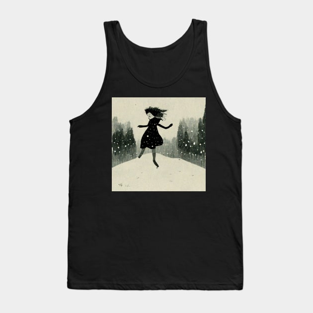 Girl excited and playing in the snow as the flakes begin to fall. Tank Top by Liana Campbell